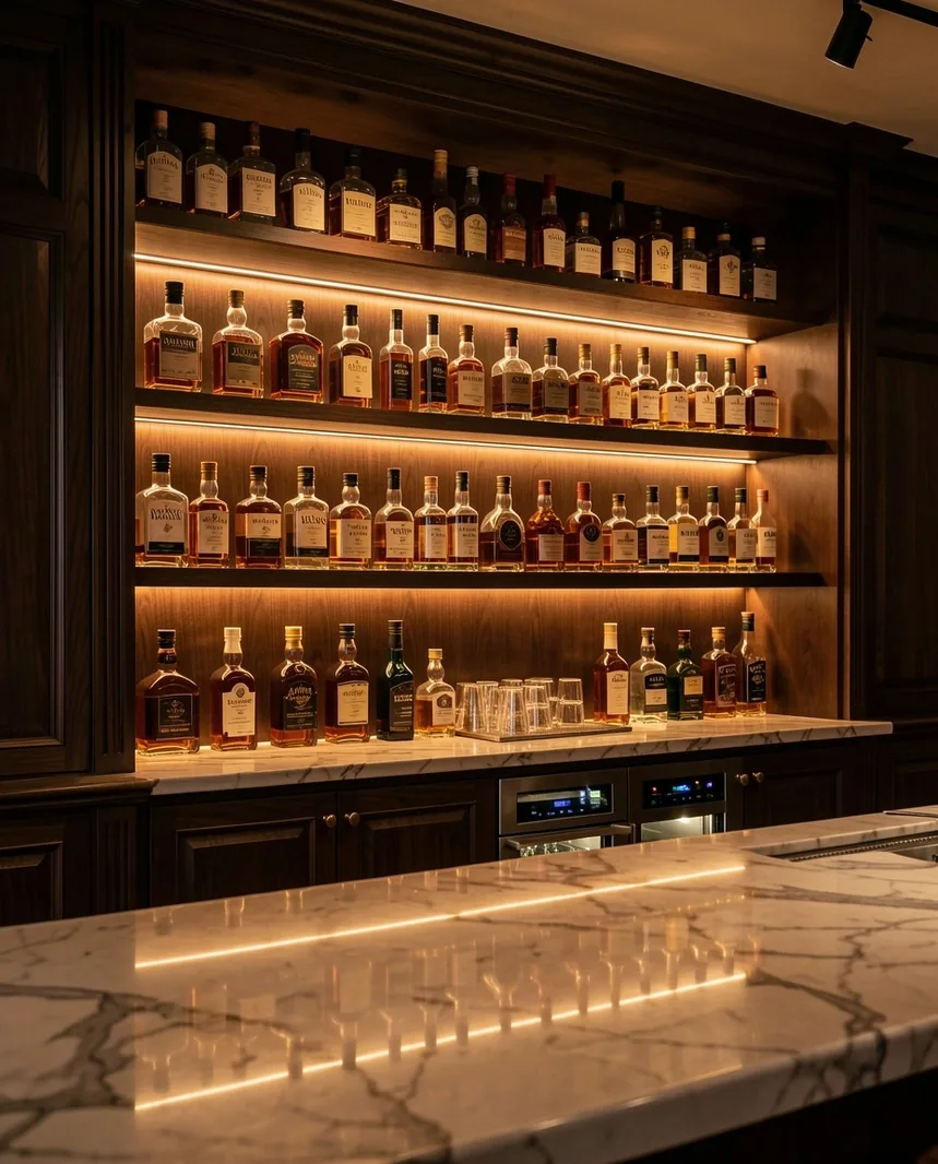 Sélection de spiritueux et de boissons raffinées au bar