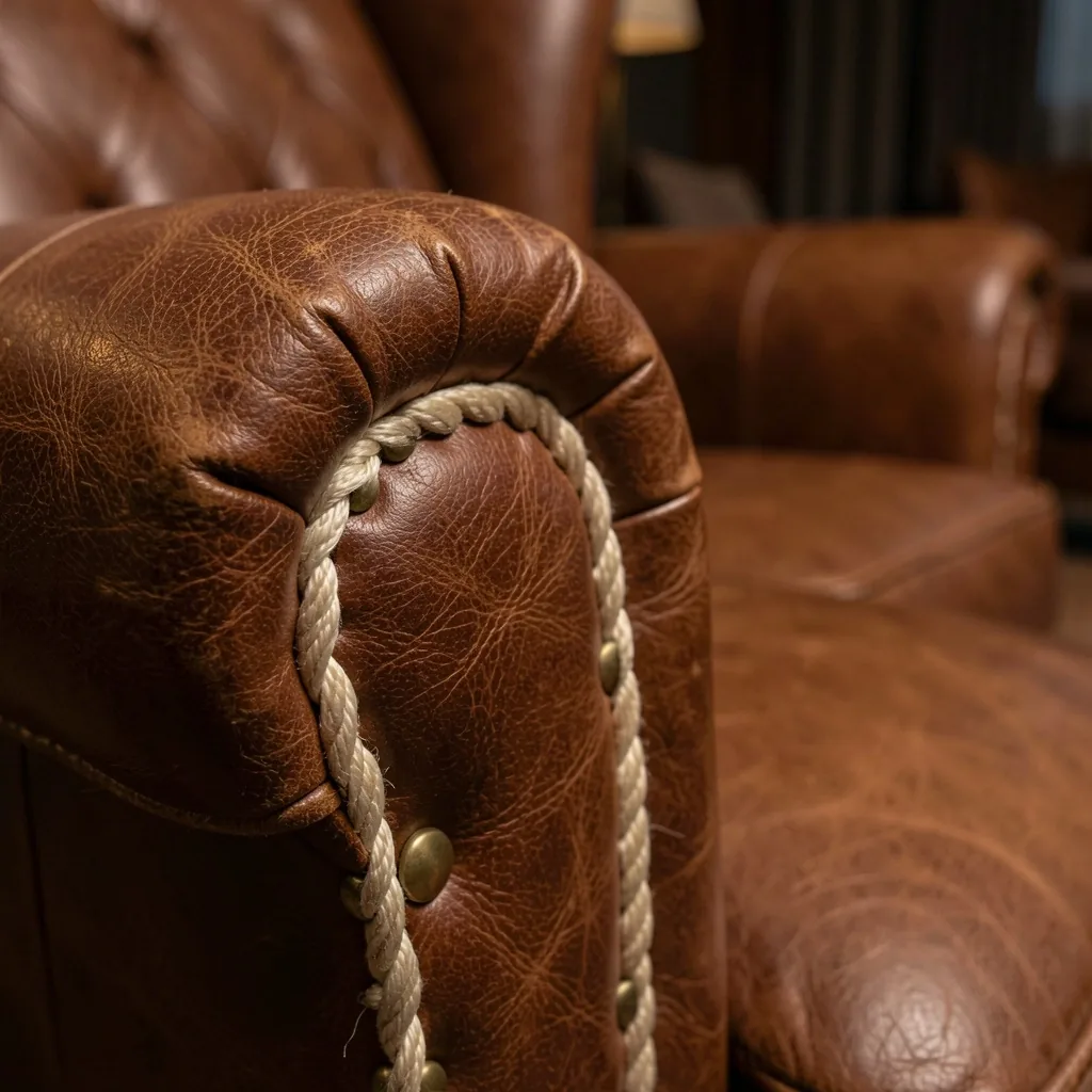 Surpiqûres sellier sur fauteuil club en cuir pleine fleur