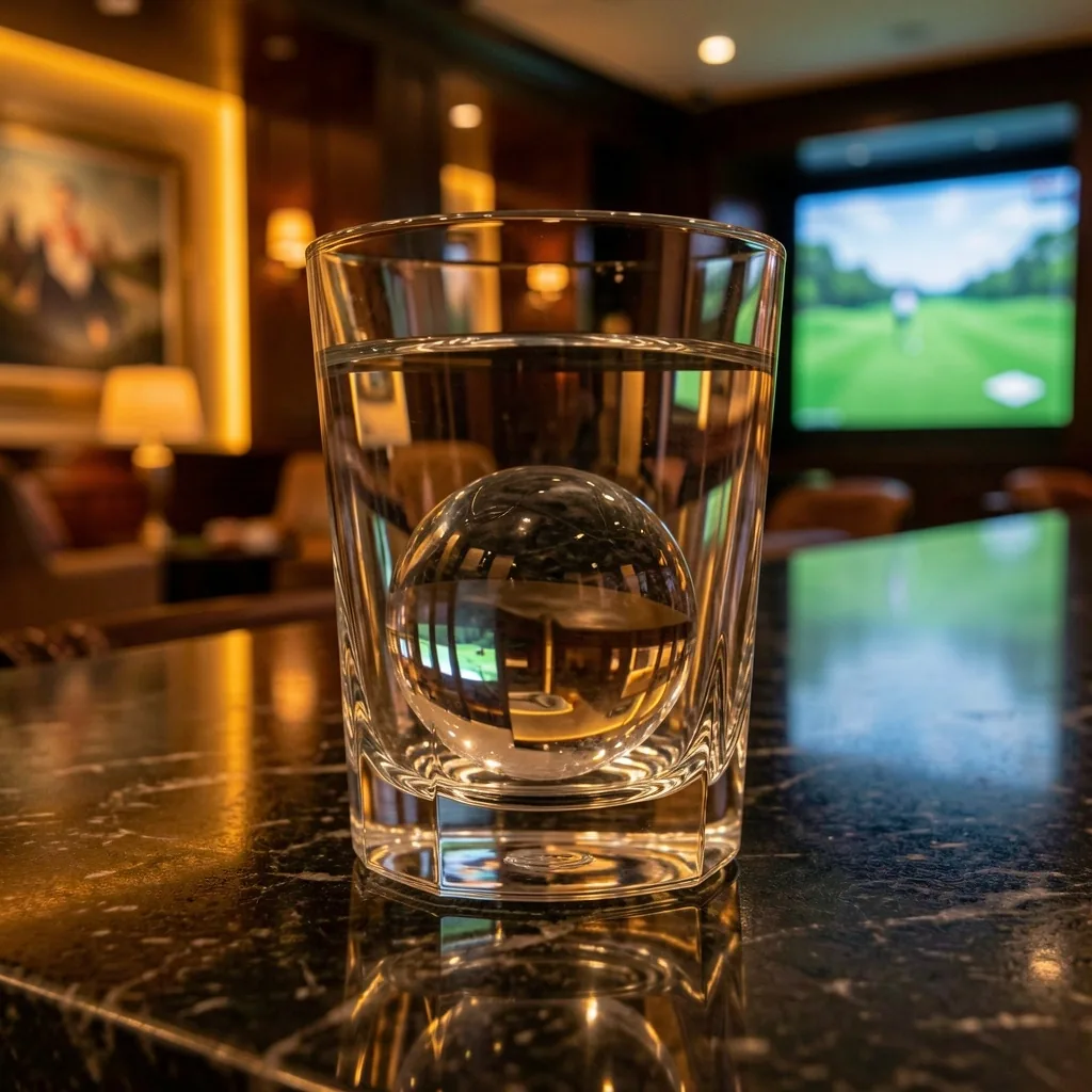 Verre en cristal taillé et sphère de glace au bar du lounge